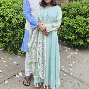 Agha Noor Elegant Light Teal Women's Salwar Kameez with Embroidered Dupatta